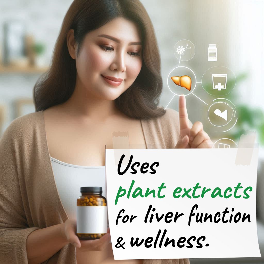 Uses plant-based extracts aimed at improving liver function and overall wellness